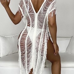 Boho Crochet Tassel Knit Swimsuit Split Cover Up Dress