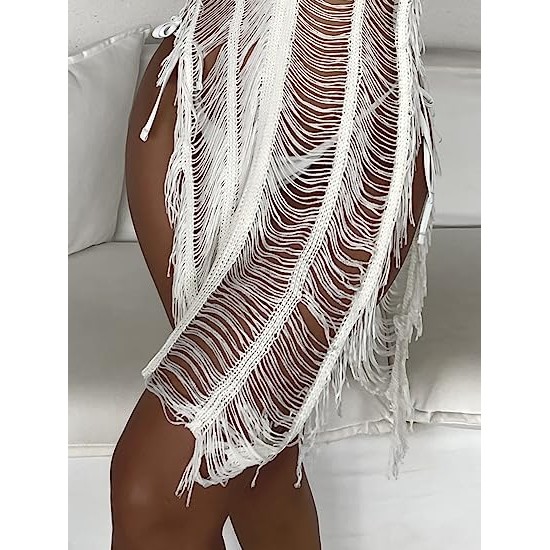 Boho Crochet Tassel Knit Swimsuit Split Cover Up Dress