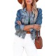 Womens Denim Jacket Distressed Frayed Ripped Jean Jacket