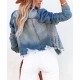 Womens Denim Jacket Distressed Frayed Ripped Jean Jacket