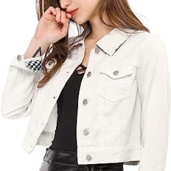 Women's Slim Fit Button Down Long Sleeves Casual Cropped Denim Jean Jacket