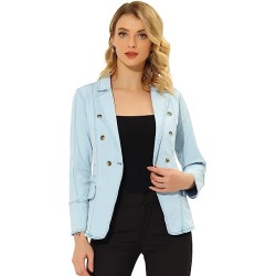 Women's Lapel Long Sleeve Work Denim Blazer