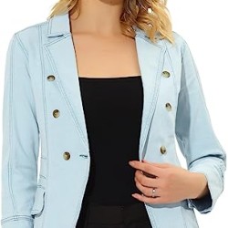 Women's Lapel Long Sleeve Work Denim Blazer