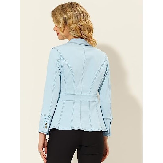 Women's Lapel Long Sleeve Work Denim Blazer