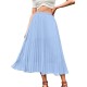 Women's Floral Printed Chiffon Elastic High Waist Pleated Long Maxi Skirt