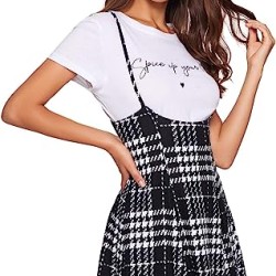 Women's High Waist Ruffle Hem Flared A Line Suspender Skirt