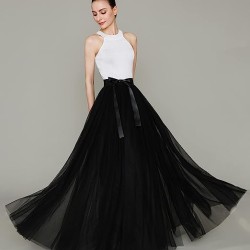 Long Floor Length Wedding Evening Party Prom Tulle Skirt with Slit