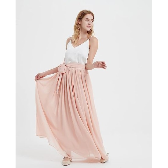 Women's  Chiffon High Waist Floor Length Pleated Summer Beach Skirt