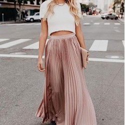 Women's High Waist Flowy Pleated Chiffon Maxi Skirt