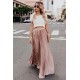 Women's High Waist Flowy Pleated Chiffon Maxi Skirt