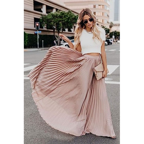 Women's High Waist Flowy Pleated Chiffon Maxi Skirt