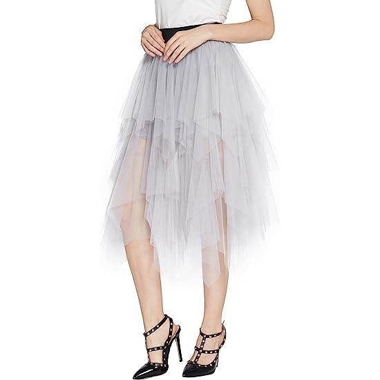 Women's Sheer Tutu Skirt Tulle Mesh Layered Midi Skirt