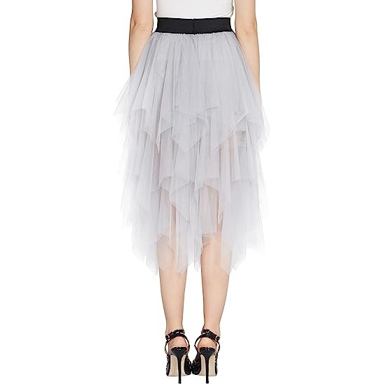 Women's Sheer Tutu Skirt Tulle Mesh Layered Midi Skirt