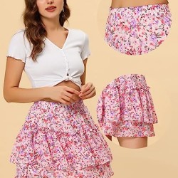 Floral Skirt for Women's Tiered Ruffle Cute Summer Mini Skirt