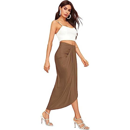 Women's Casual Slit Wrap Asymmetrical Elastic High Waist Skirt