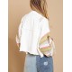 Womens Rainbow Sweater Sleeve Crop Denim Jacket