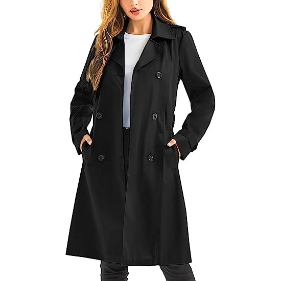 Women's Waterproof Trench Coat Long Double Breasted