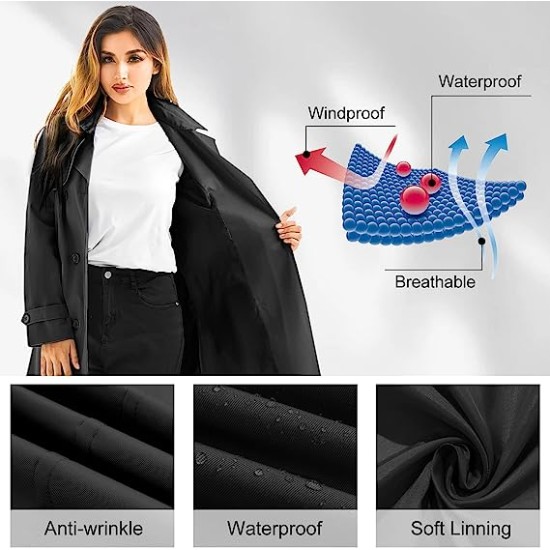 Women's Waterproof Trench Coat Long Double Breasted