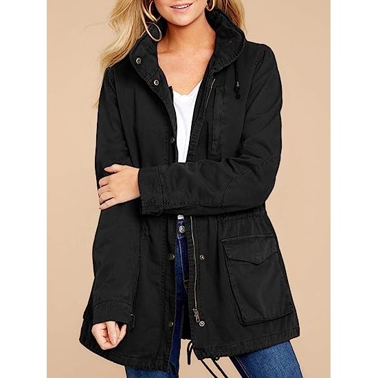 Womens Hoodies Zip Up Parka Casual Drawstring Coat