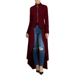 Women Long Dovetail Gothic Trench Coat Front Zipper Up Tailcoat Jacket